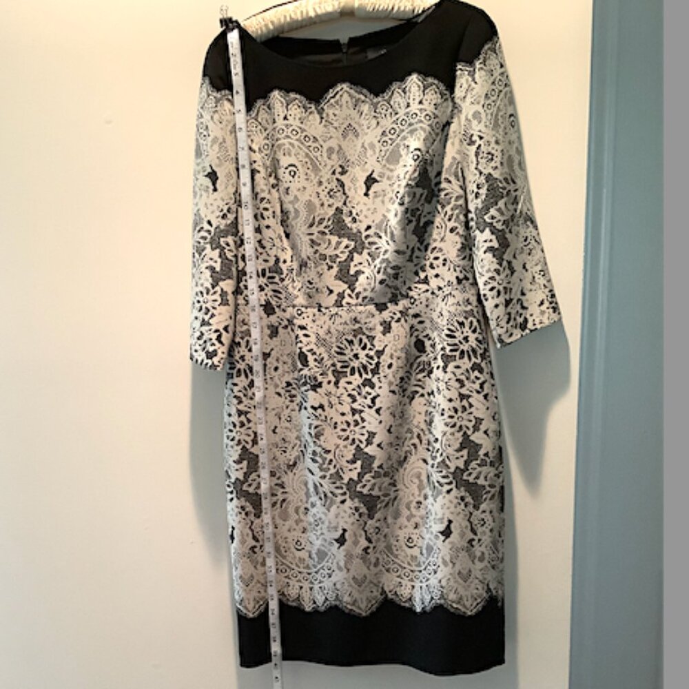 Adrianna Papell Elegant Black and Cream lace print dress